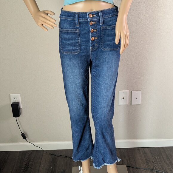 Point Sur Jeans Women's Size 27 Blue 10" Demi-Boot Cropped Button-Fly Raw Hem - Picture 1 of 16